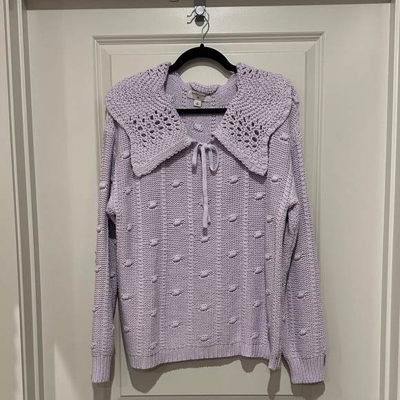 Sandy Liang Sweaters - Sandy Liang Lilac Knit Sweater with Crochet Detail
